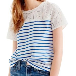 J Crew - Blue and White Striped Eyelet Top